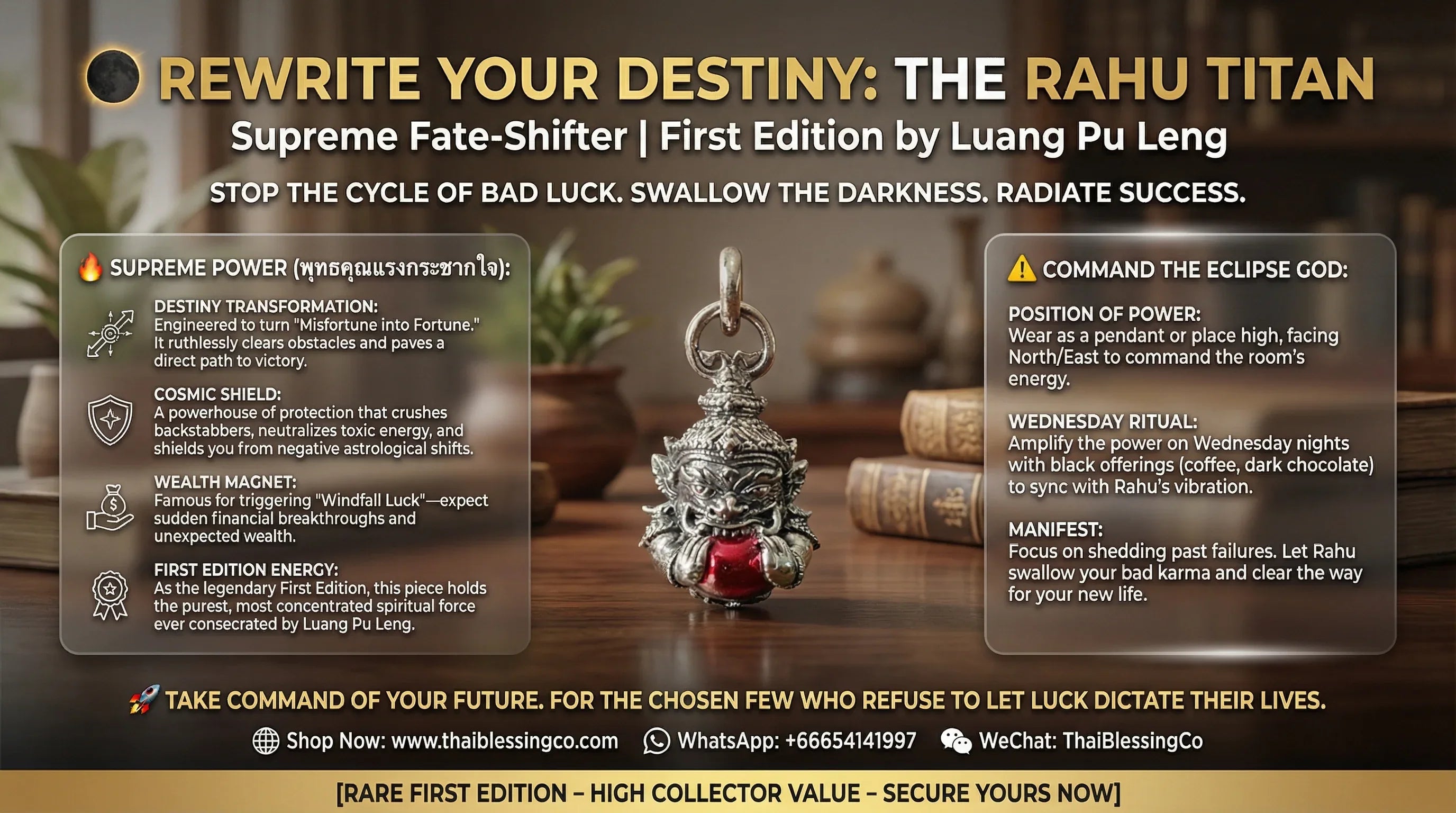 🌑 Celestial Titan: The Rahu Fate-Shifter – Supreme Karma & Protection Talisman (Luang Pu Leng First Edition)