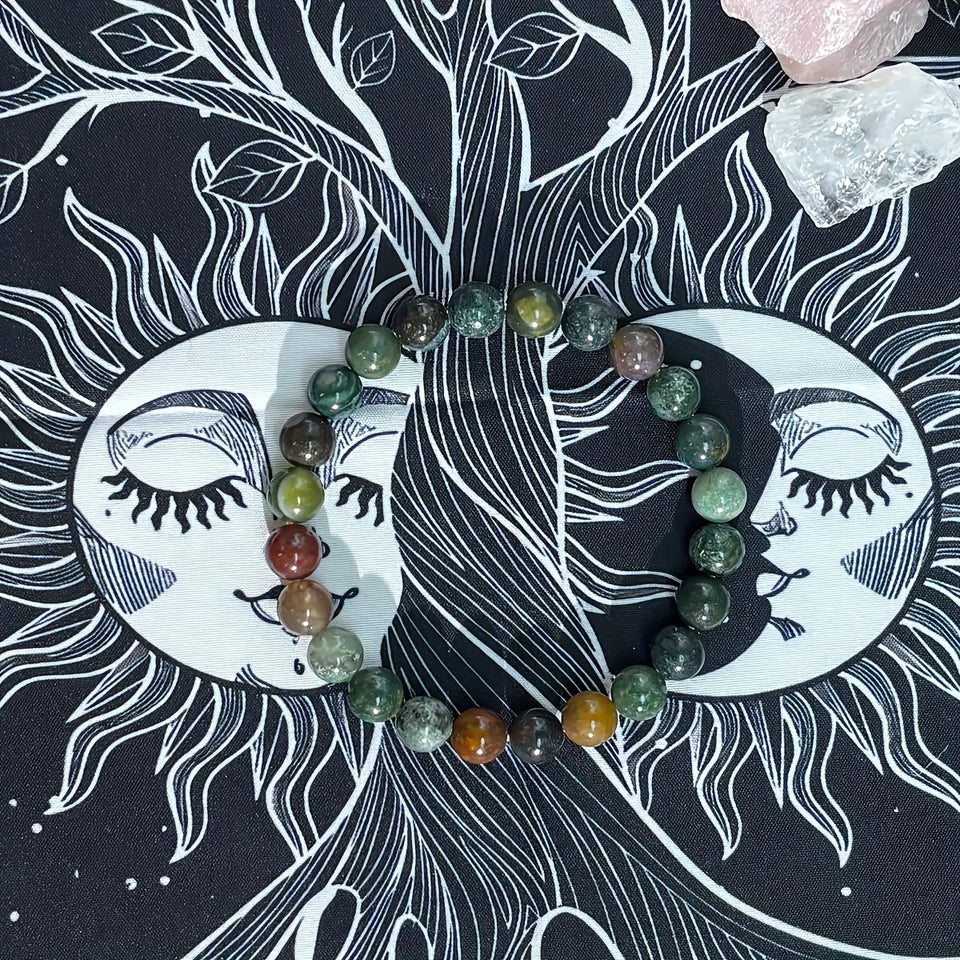 ✨ Eternal Stone Bracelet – 8mm Indian Agate Beaded Jewelry for Wealth & Prosperity – Perfect Gift for Family