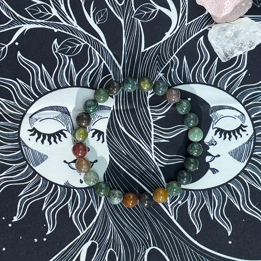 ✨ Eternal Stone Bracelet – 8mm Indian Agate Beaded Jewelry for Wealth & Prosperity – Perfect Gift for Family