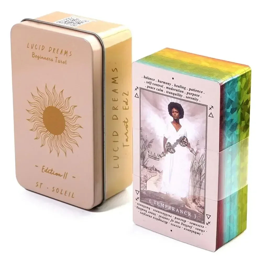 Lucid Dreams Beginners Tarot Deck in Tin Metal Box – 78 Cards with PDF Guidebook for Divination and Entertainment