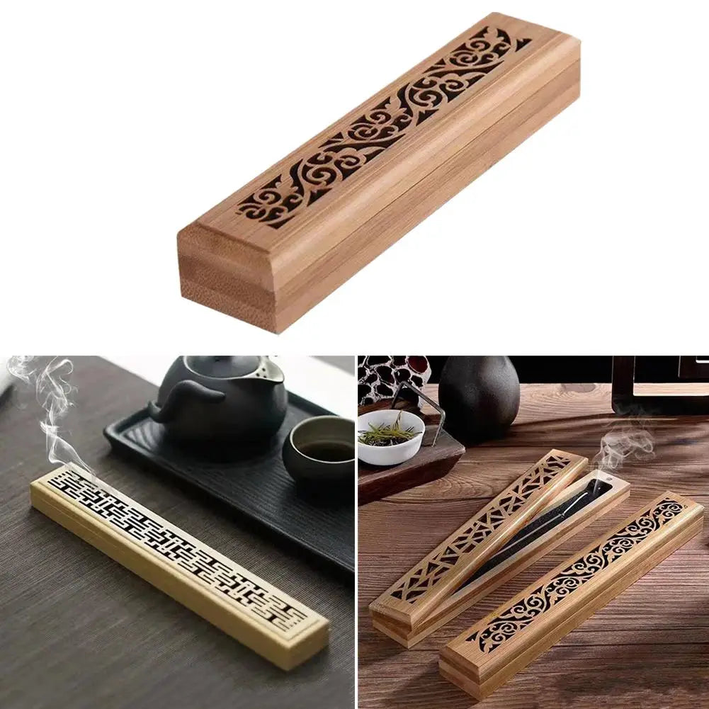 🌿 Natural Bamboo Incense Burner with Laying Plate – Aromatherapy Wooden Box for Incense Storage & Burning | Free Shipping