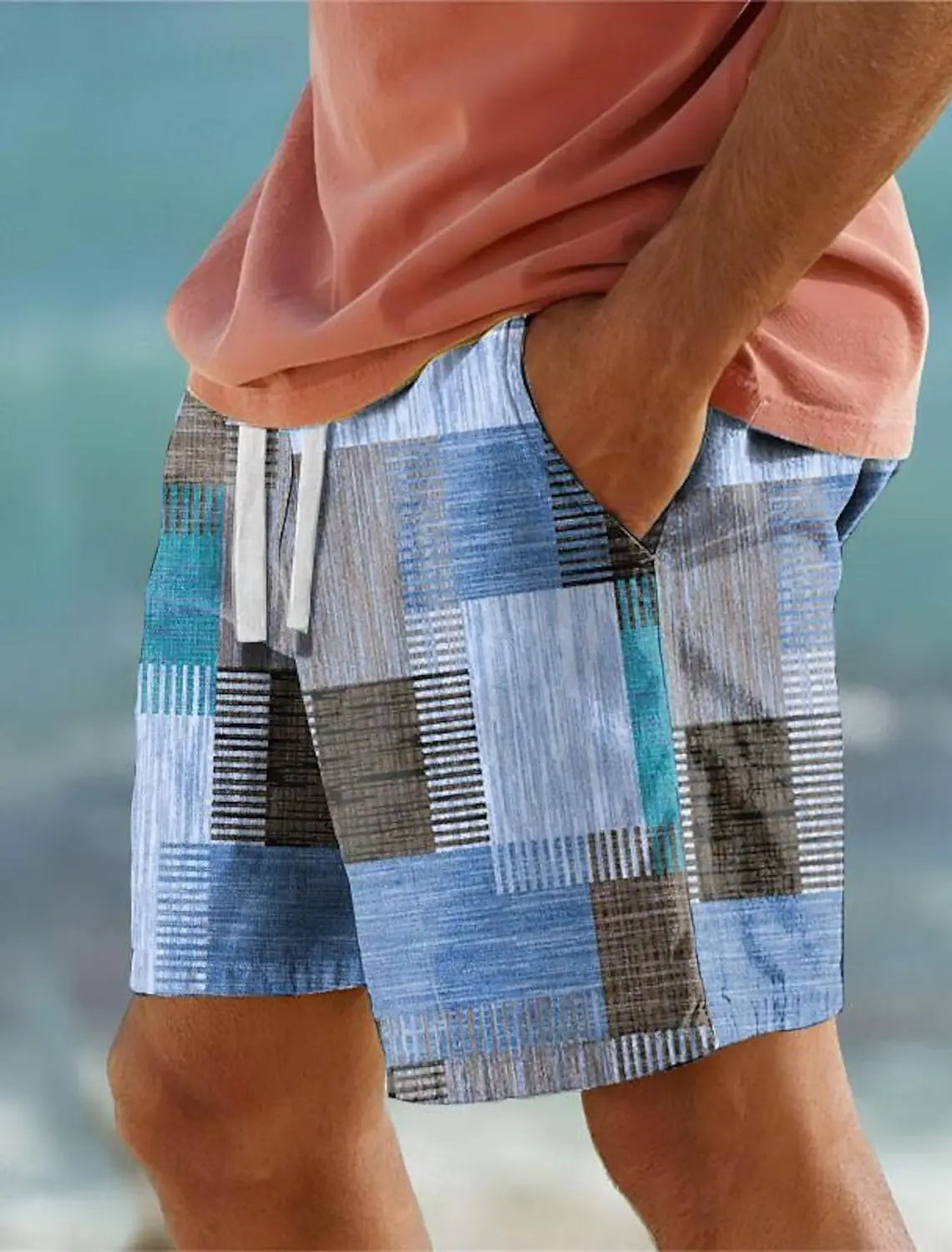 🏁 The Geometric Resort Masterpiece: Premium Men’s 3D Plaid Swim Shorts – High-Definition Color-Block Print, Breathable Quick-Dry Fabric, and Signature Elastic Drawstring Waist (Hawaiian Holiday Edition)