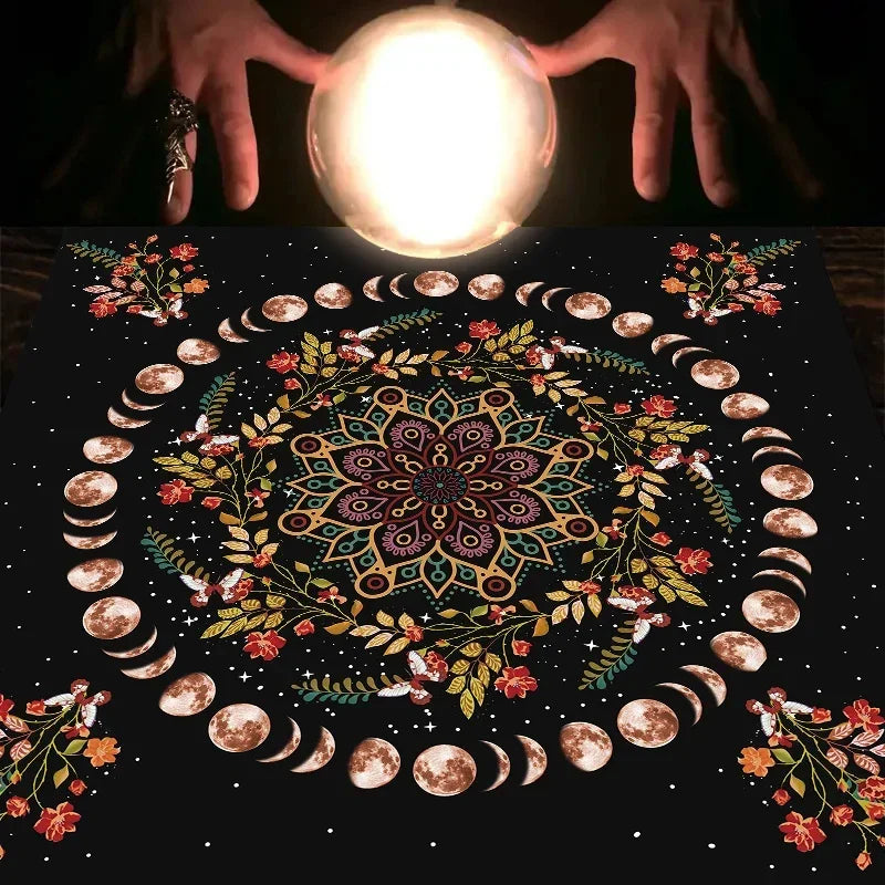 🌙 Moonlight Flower Tarot Card Table Cloth﻿ | Altar Card Mat & Witchcraft Astrology Supplies – Beautiful Decorative Card Mat for Sacred Rituals