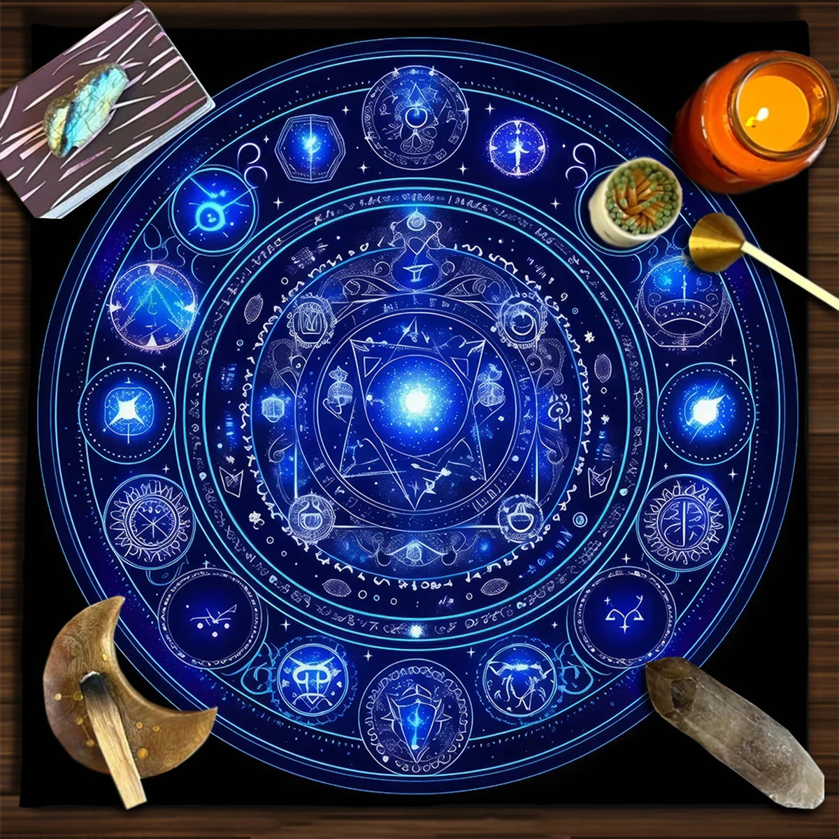🃏 Colorful Flower of Life Tarot Tablecloth – Mandala Celestial Energy Altar Cloth for Astral Divination, Tarot Mat & Mystical Home Decor TLB (655)
