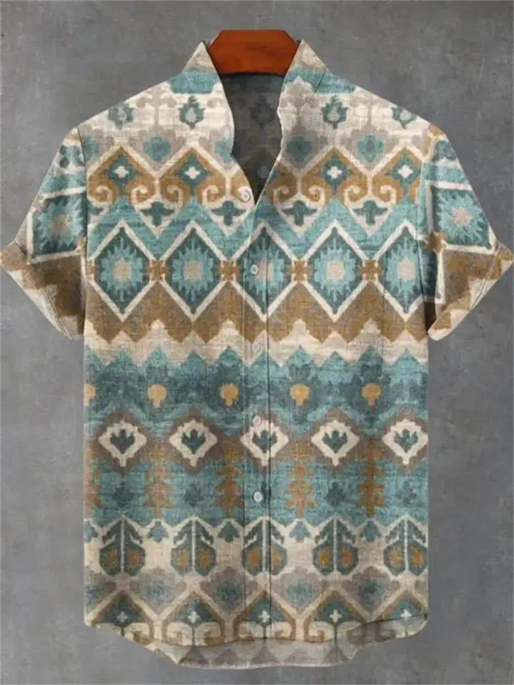 🏝️ The Elite Geometric Camisa: Premium Men’s Short-Sleeve Linen Shirt – High-Definition 3D Artistic Print, Ultra-Breathable Casual Button-Down, and Sophisticated Hawaiian Holiday Fashion (Incredible Value Edition)