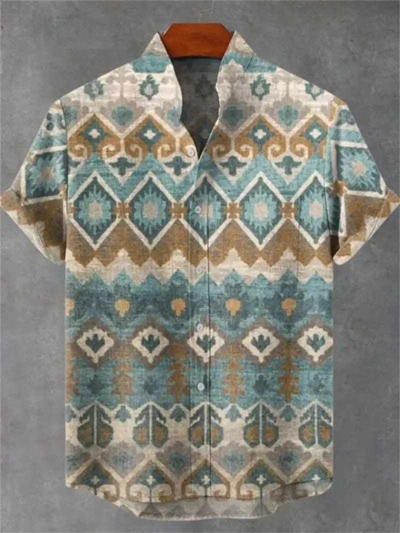 🏝️ The Elite Geometric Camisa: Premium Men’s Short-Sleeve Linen Shirt – High-Definition 3D Artistic Print, Ultra-Breathable Casual Button-Down, and Sophisticated Hawaiian Holiday Fashion (Incredible Value Edition) SFQQQD1552