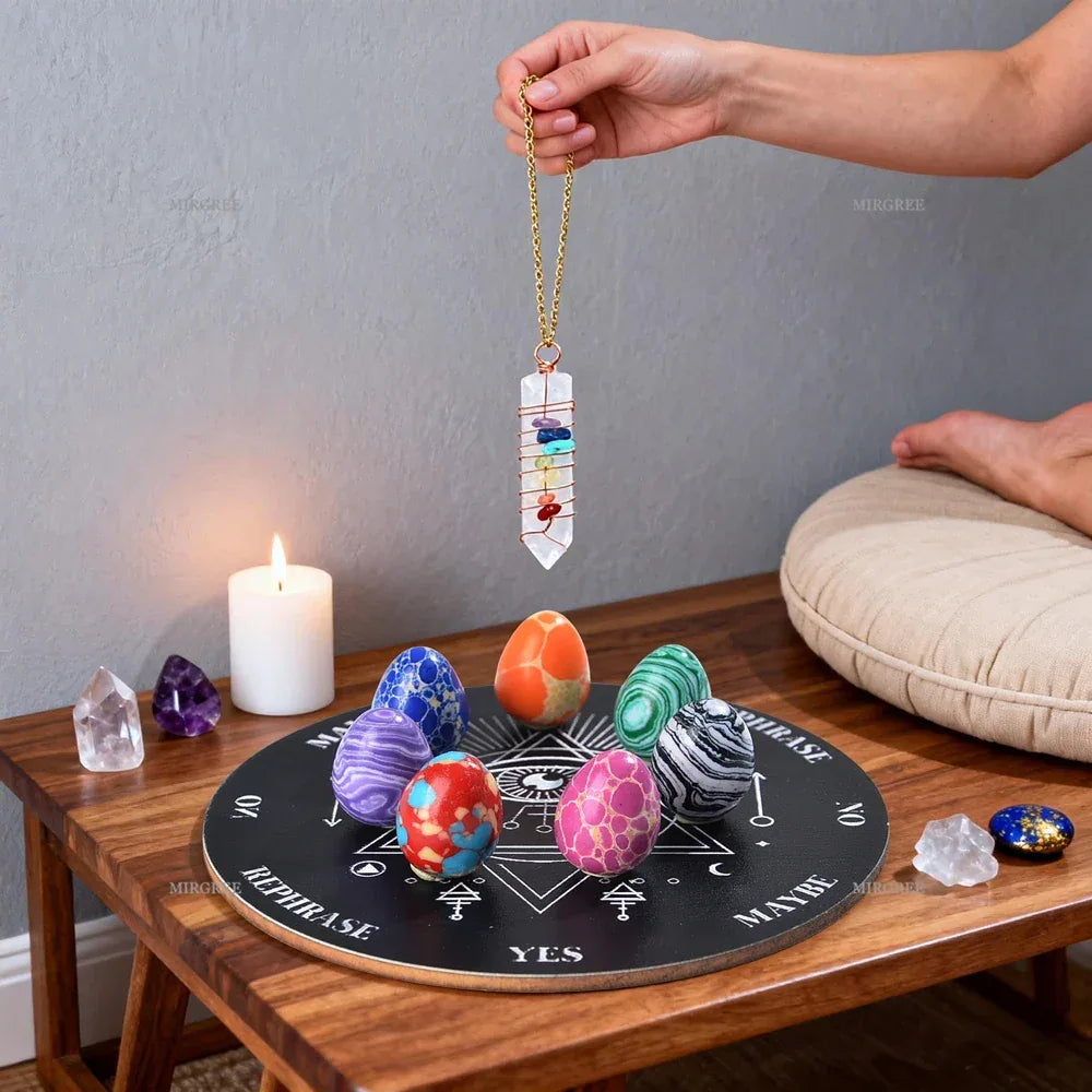 🔮 9pcs Crystal Pendulum Divination Set – Includes Decision Board & Gemstone Egg | Guidance Tool & Witchcraft Supplies | Free Shipping