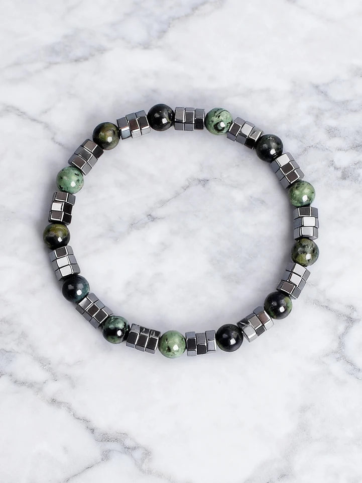 ✨ Geometric Irregular Hematite & Polar Jade Beads Bracelet – Natural Stone Jewelry for Strength, Confidence & Vigour – New Stylish Balance Accessory
