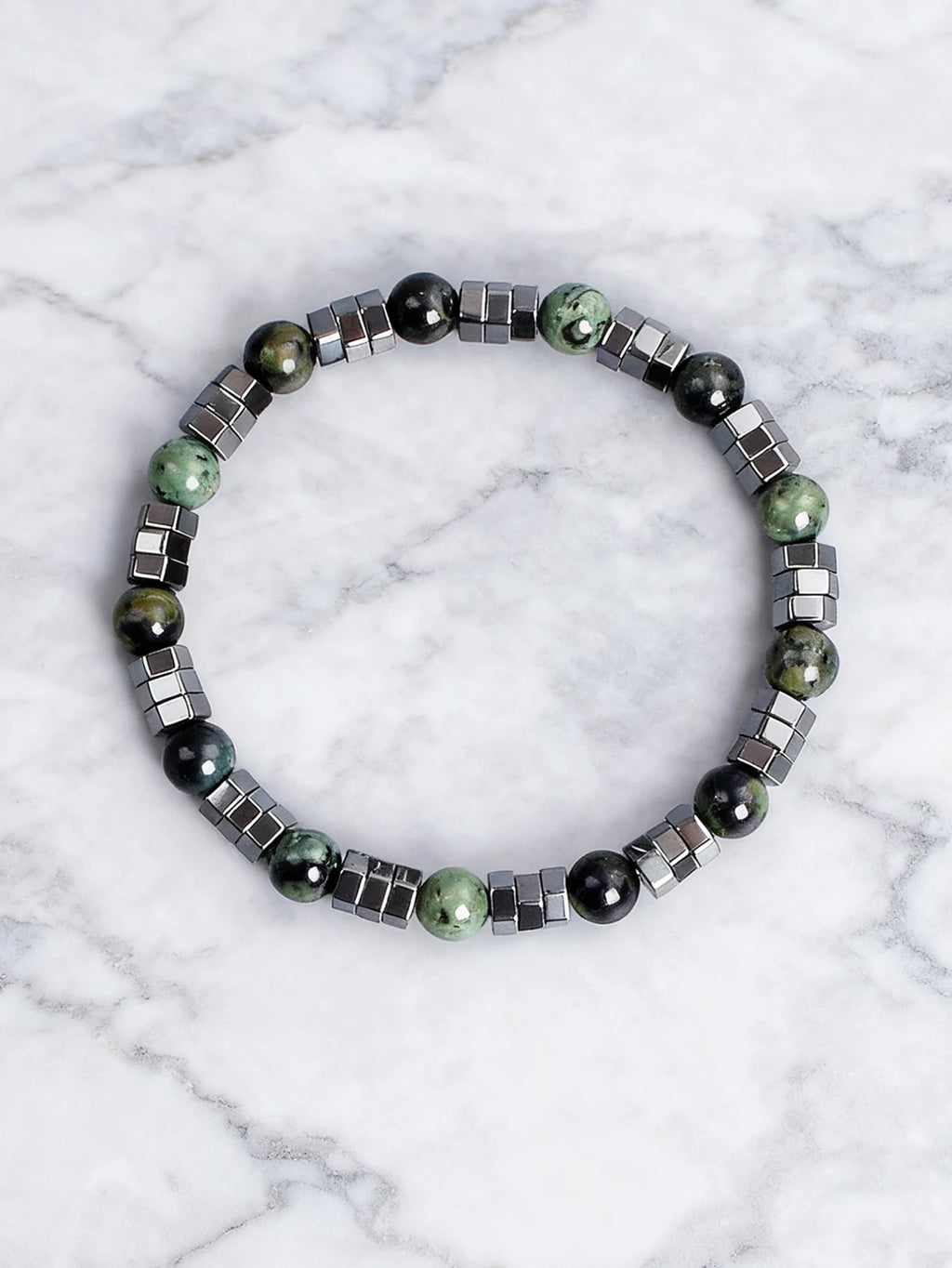 ✨ Geometric Irregular Hematite & Polar Jade Beads Bracelet – Natural Stone Jewelry for Strength, Confidence & Vigour – New Stylish Balance Accessory
