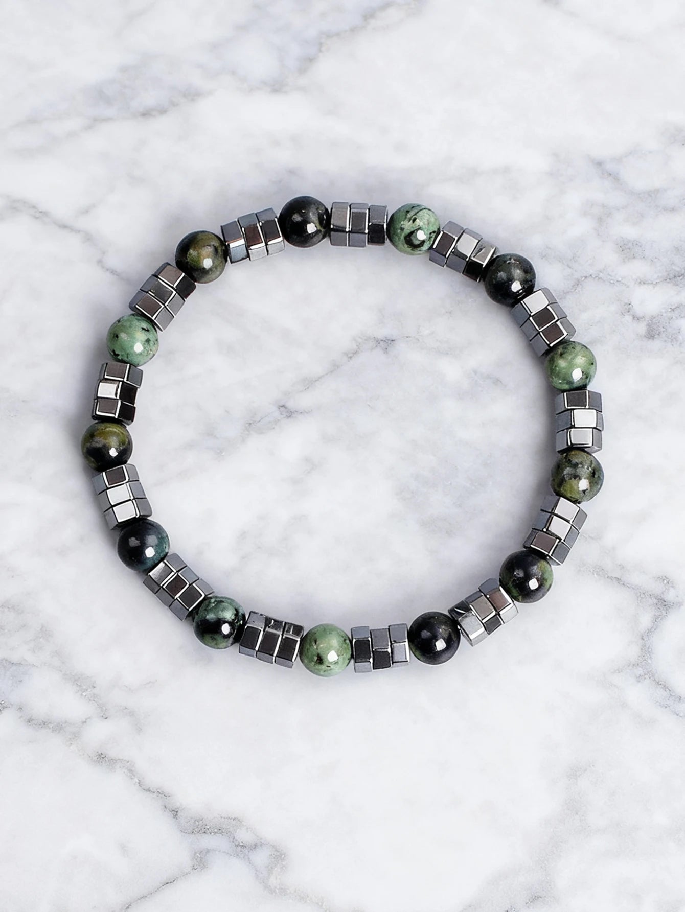 ✨ Geometric Irregular Hematite & Polar Jade Beads Bracelet – Natural Stone Jewelry for Strength, Confidence & Vigour – New Stylish Balance Accessory