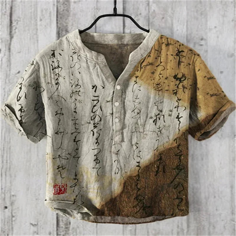 🖌️ The Zen Ink Artisan: Premium 2026 Men’s 3D Japanese Landscape Shirt – High-Definition Bamboo, Bird & Koi Ink-Wash Print, Breathable Wrinkle-Resistant Hybrid, and Sophisticated Henry V-Neck Casual Button-Down HTY904