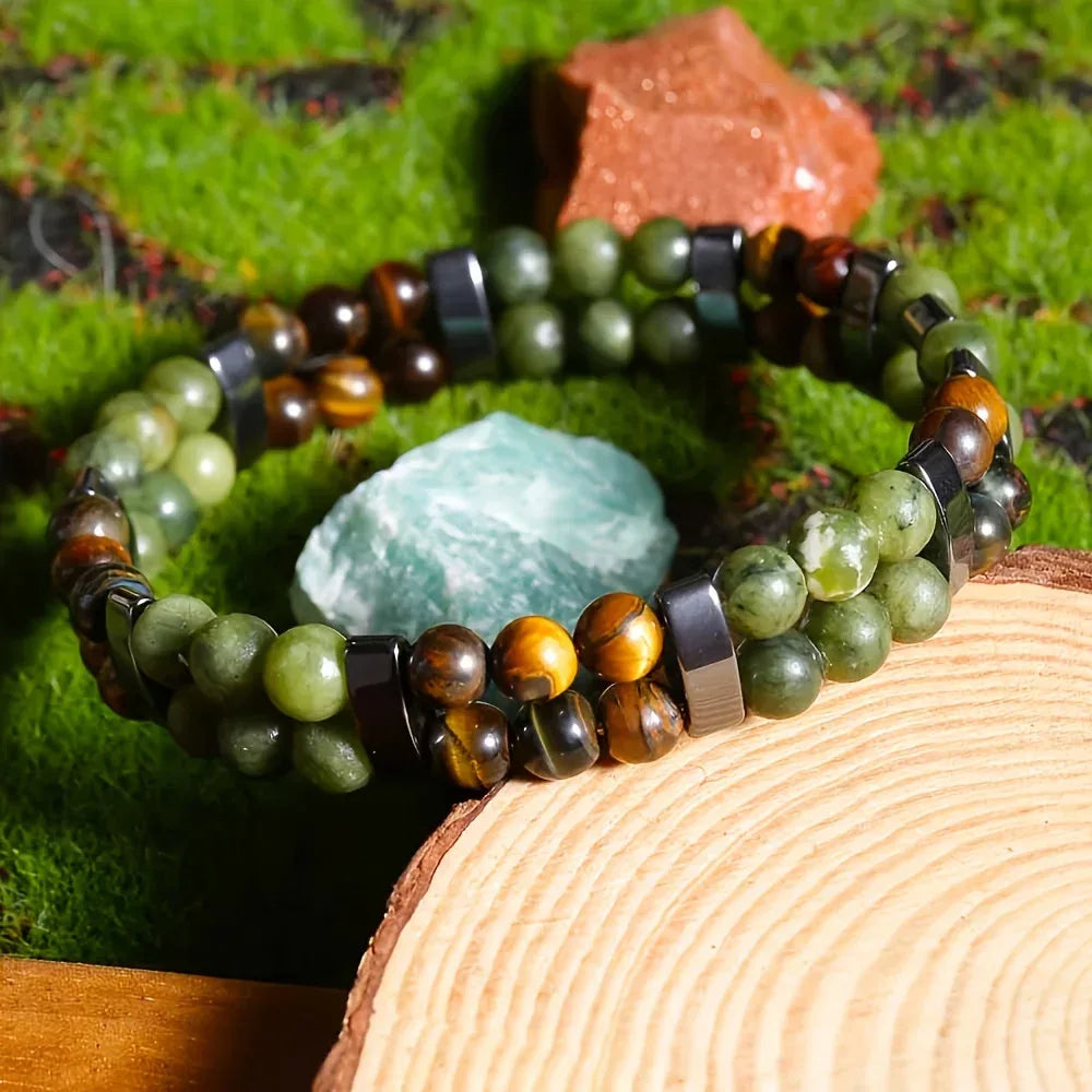 🐯🍀 The "Double Wealth Engine": Tiger Eye & Green Aventurine 2-Layer Prosperity Bracelet