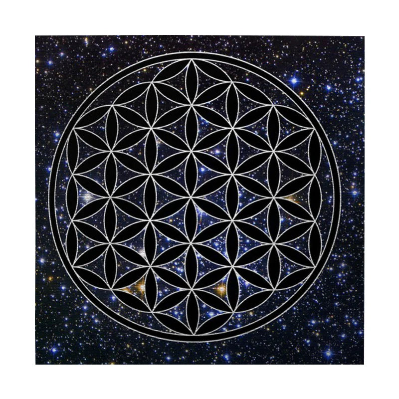 🃏 Black & Gold Flower of Life Tarot Tablecloth – Velvet Mandala Altar Cloth for Pagan Witchcraft, Divination & Galaxy-Inspired Oracle Card Readings ZB131