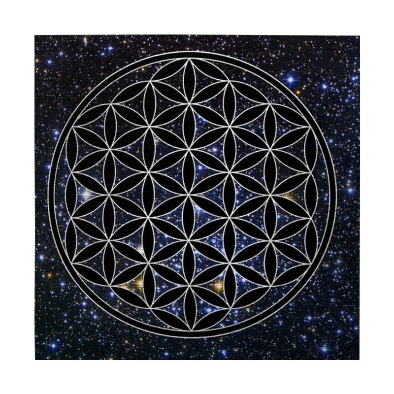 🃏 Black & Gold Flower of Life Tarot Tablecloth – Velvet Mandala Altar Cloth for Pagan Witchcraft, Divination & Galaxy-Inspired Oracle Card Readings ZB131