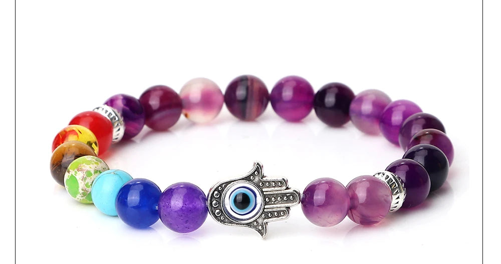 🧿 7 Chakra Protection Bracelet for Men: Natural Tiger Eye & Lava Stone with Evil Eye & Hamsa Hand – Anxiety Relief, Luck & Energy Healing Bangle