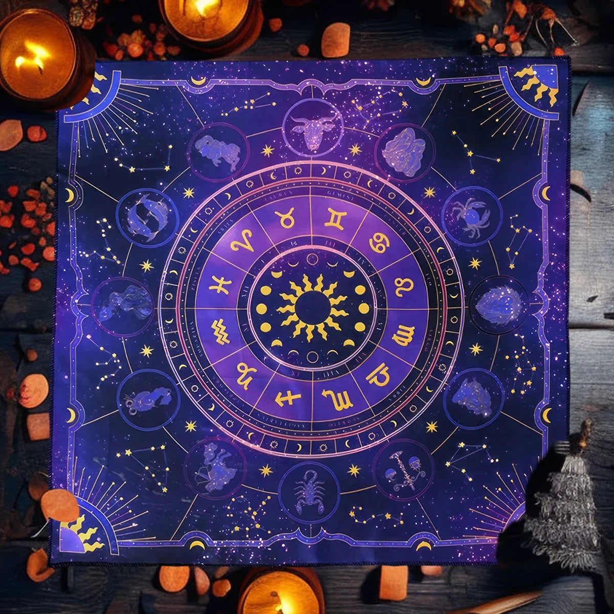 🔥 12 Constellations Tarot Tablecloth | Sun & Starry Sky Altar Cloth for Witchcraft, Astrology & Divination Oracle Pad