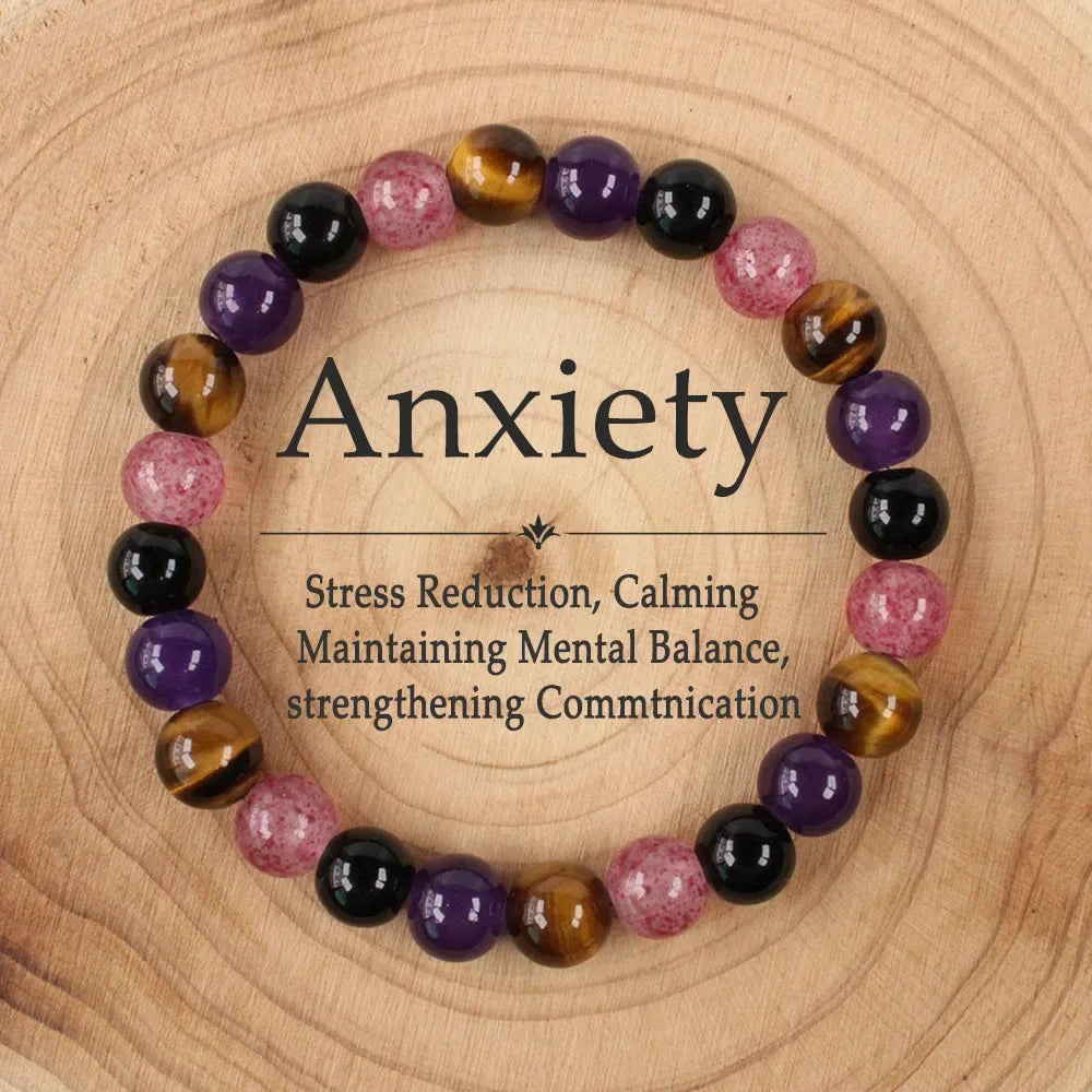 ✨ Calming Anti-Anxiety Bracelet – Natural Tiger Eye and Amethyst Healing Crystal Jewelry for Women