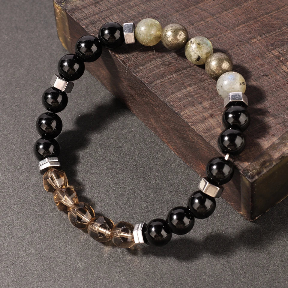 ✨ Gray Moonstone & Iron Ore Natural Stone Bead Bracelet – Unisex Healing and Protection Jewelry – Powerful Energy Bangle for Women & Men