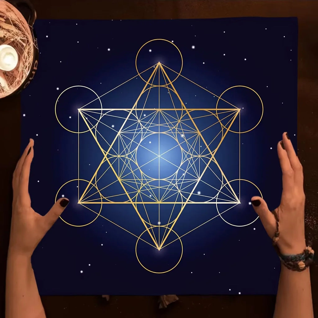 🃏 VIKAMA Geometric Flower of Life Tarot Tablecloth – Metatron Cube Reading Mat & Sacred Geometry Witchy Altar Cloth Gift