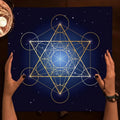 🃏 VIKAMA Geometric Flower of Life Tarot Tablecloth – Metatron Cube Reading Mat & Sacred Geometry Witchy Altar Cloth Gift