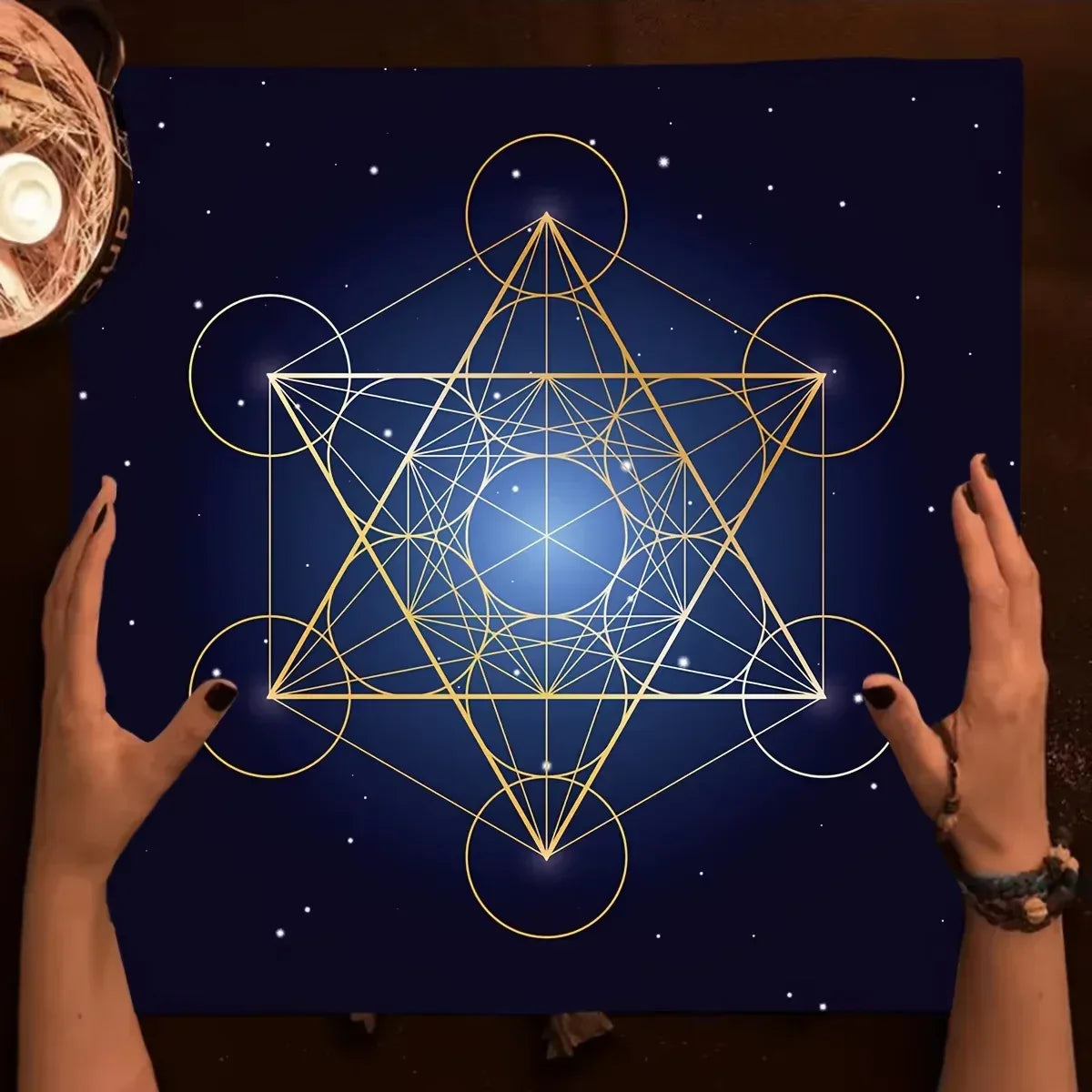 🃏 VIKAMA Geometric Flower of Life Tarot Tablecloth – Metatron Cube Reading Mat & Sacred Geometry Witchy Altar Cloth Gift