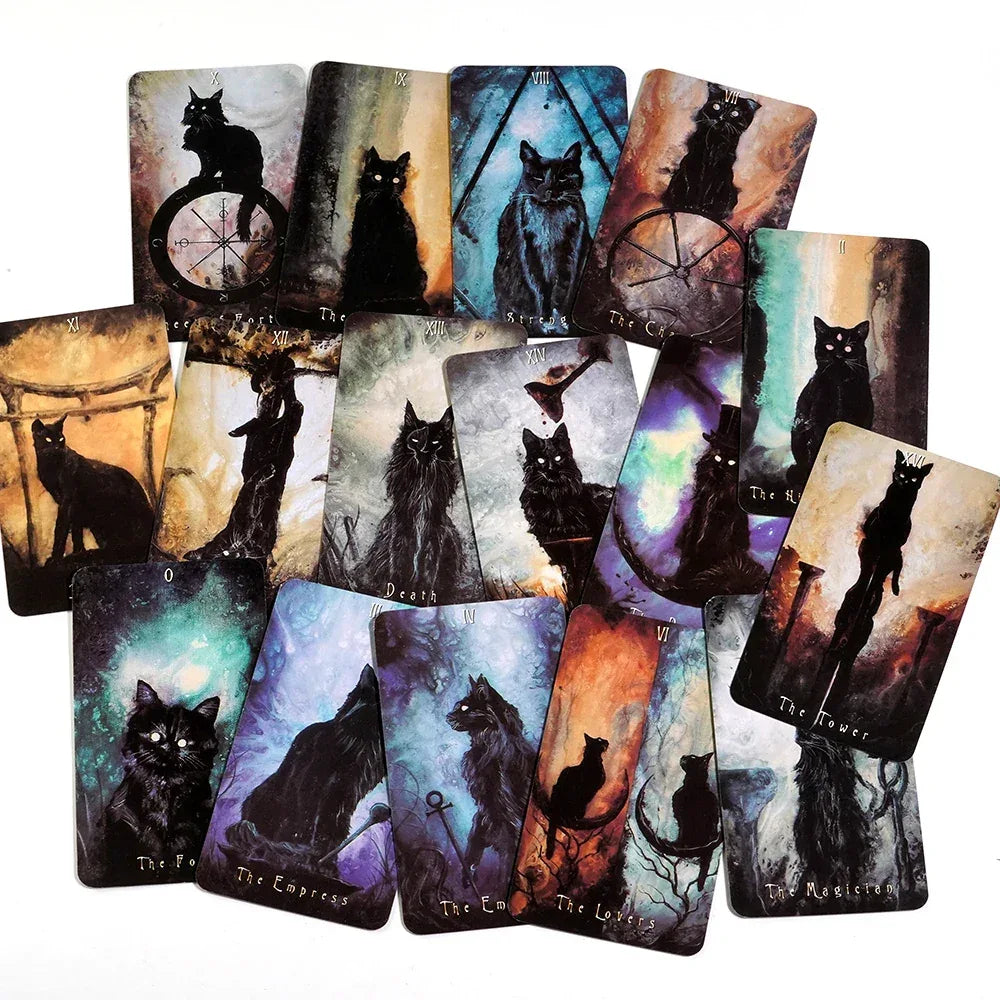 Haunted Cat Tarot Deck – 78-Card Deck with Surreal Fantasy Feline Art for Family Board Games and Parties