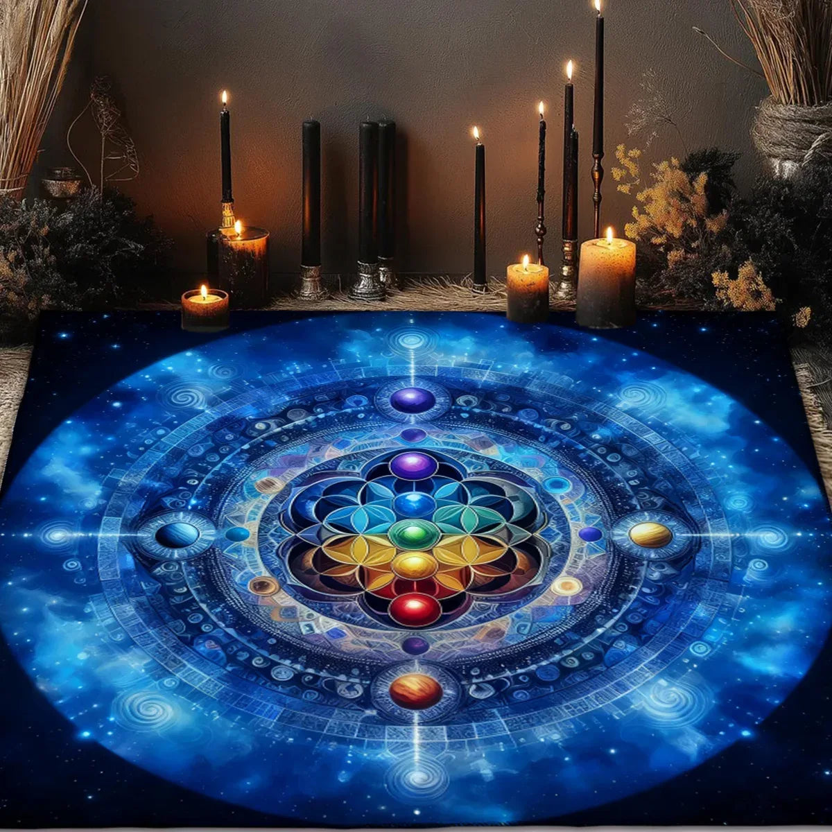 🃏 Elemental Chakra Tarot Tablecloth – Decorated Altar & Ritual Cloth for Tarot Enthusiasts and Astrological Chakra-Themed Decoration