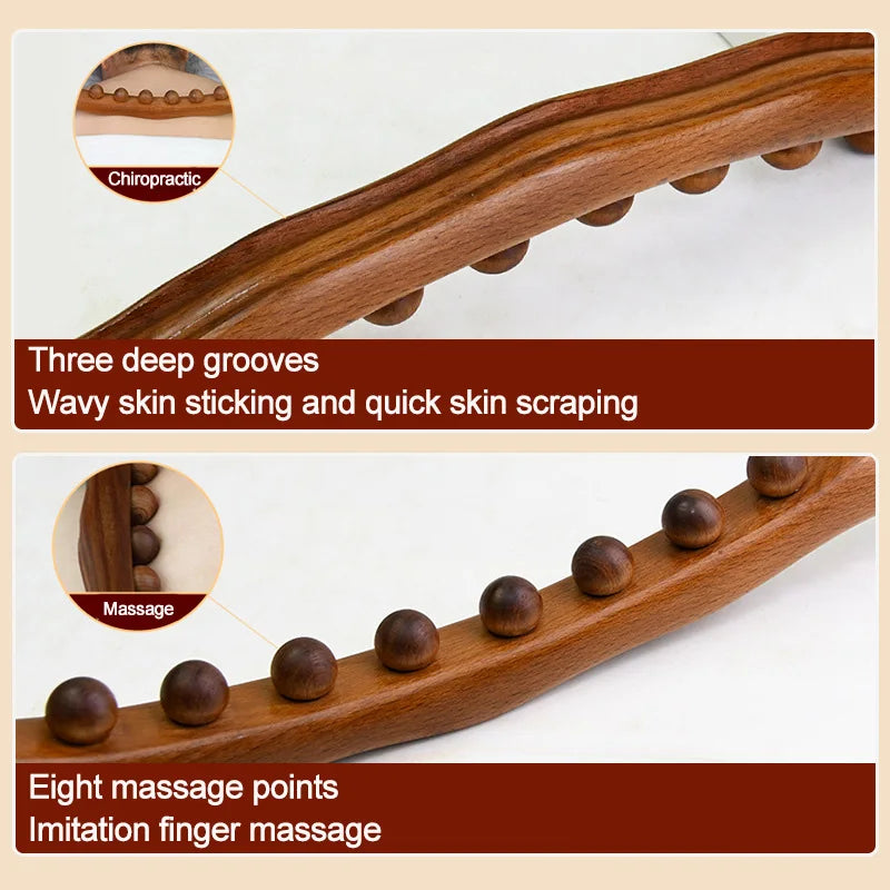 8 Beads Gua Sha Massage Stick – Carbonized Wood Meridian Scraping Therapy Wand for Muscle Relaxation and Acupuncture﻿