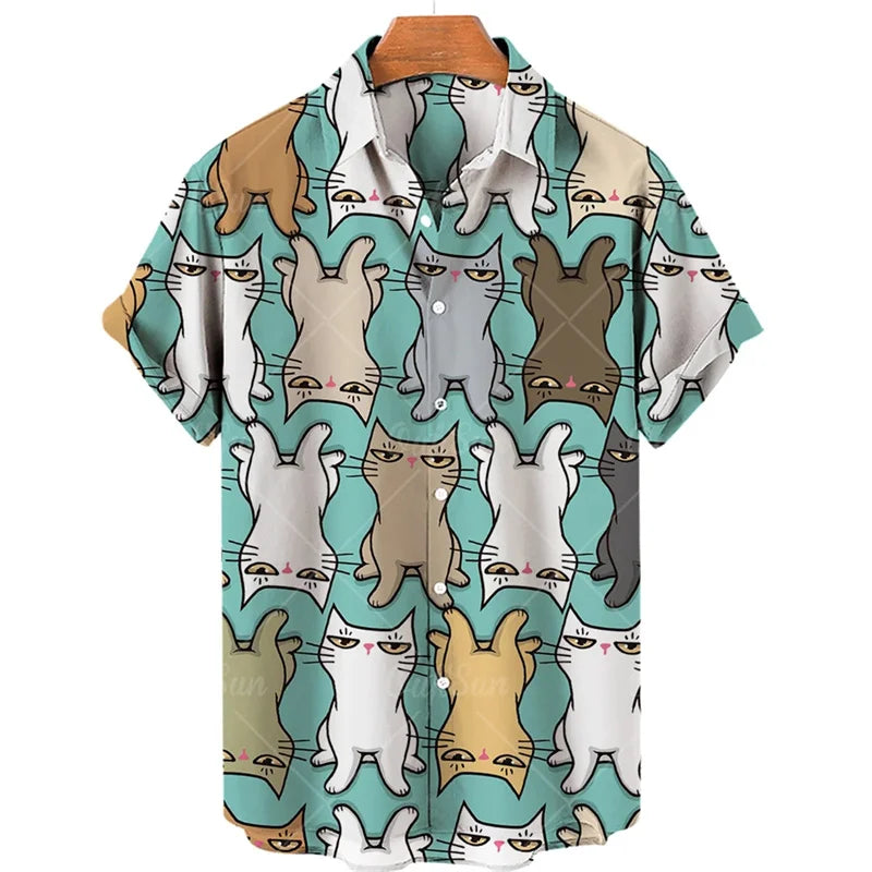 ✨ The Wild Feline Edition: Premium Men’s 3D Angry Cat Hawaiian Shirt – High-Definition Stereo Visual Graphic, Oversized Breathable Summer Tee, Ultra-Realistic Animal Print Short-Sleeve, and Sophisticated Urban-Holiday Performance Shirt (S-5XL) CS2024AQ402