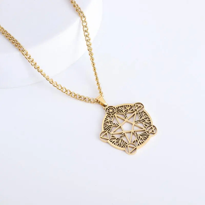 ✨ Stainless Steel 7 Archangel Seal Necklace – Solomon Kabbalah Seal Pendant | Men’s Supernatural Protection Amulet & Magical Jewelry AL18744-Gold