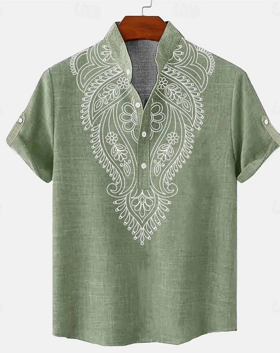 🌿 The Absolute Pure Linen 100%: Men’s Premium Urban-Outdoor Shirt – Short-Sleeve Modern Casual Button-Down, 100% Organic Flax Linen, Ultra-Breathable Performance Streetwear KL9511