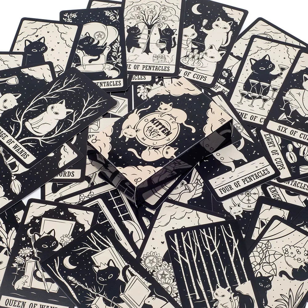 Kitten Tarot Oracle Cards – 78-Card English Deck for Fate Divination, Leisure Entertainment, and Family Gathering Board Games