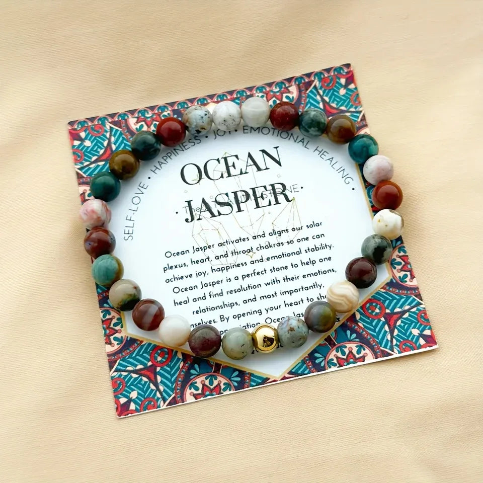 🌊 The "Happy Life" Bracelet: Handmade Ocean Jasper for Emotional Stability & Joy