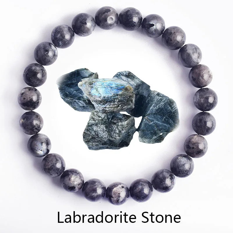 ✨ Natural Stone Protection Bracelet – Dragon Blood Beads, Quartz & Onyx Stretch Jewelry for Men & Women – Healing Reiki & Yoga Energy Bracelet 15 Labradorite