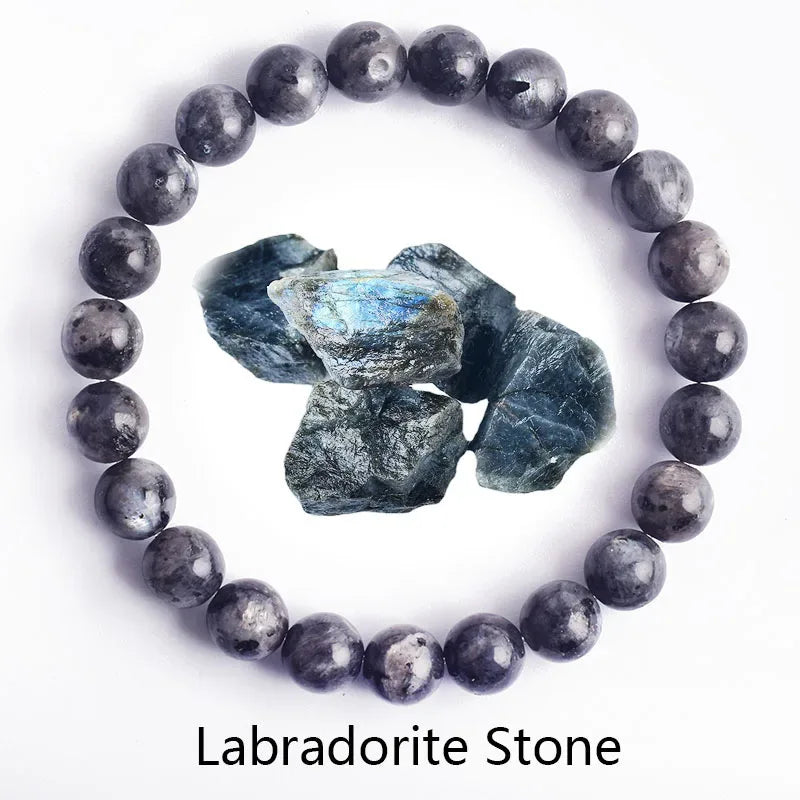 ✨ Natural Stone Protection Bracelet – Dragon Blood Beads, Quartz & Onyx Stretch Jewelry for Men & Women – Healing Reiki & Yoga Energy Bracelet 15 Labradorite
