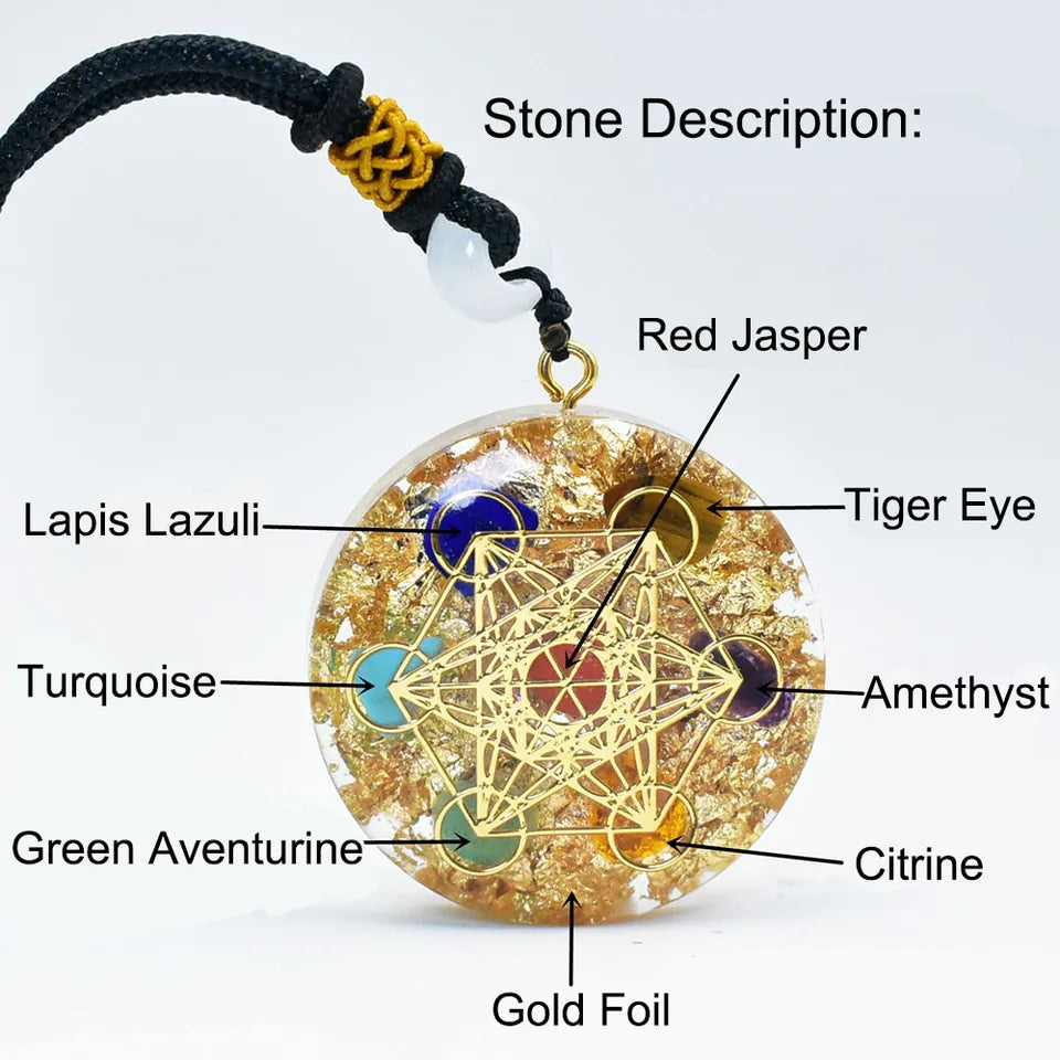 ⚛️ 7 Chakra Orgone Pendant: Metatron's Cube Sacred Geometry Necklace – EMF Protection & Reiki Healing Crystals with Gold Foil
