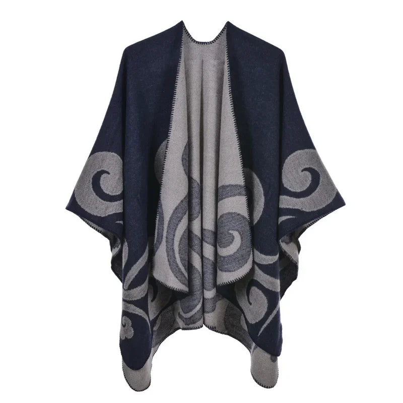 Winter Fashion Poncho Women Capes Scarf Imitation Cashmere Ladies Scarves Warm Shawls Wraps Woman Ponchos Bufanda Mujer Foulard One Size 1cloud-navy
