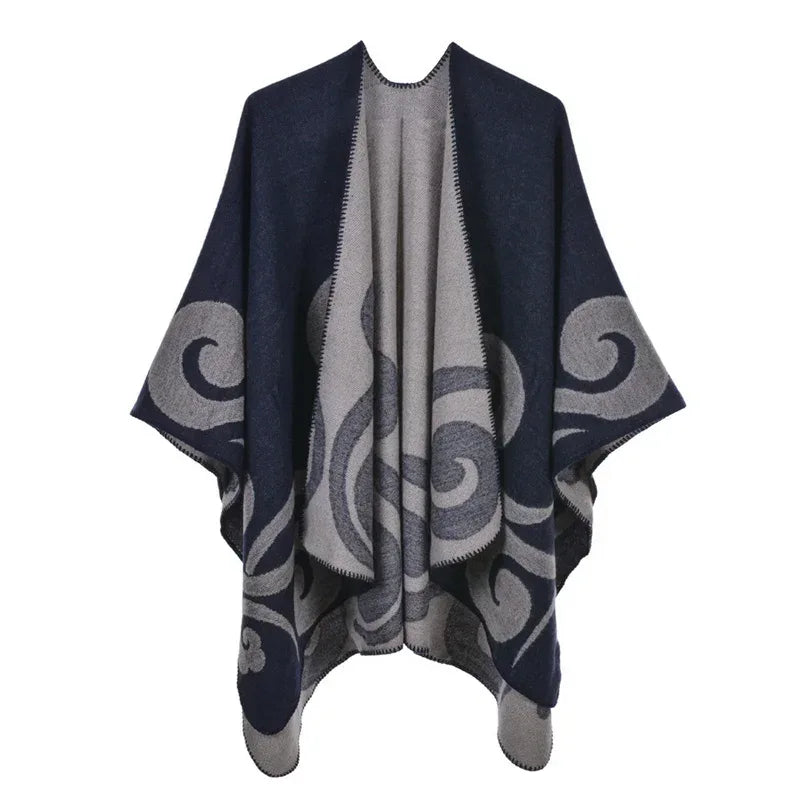 Women's Winter Poncho Wrap - Imitation Cashmere Shawl Cape & Scarf (130 x 150 cm) for Ultimate Warmth and Style One Size 1cloud-navy