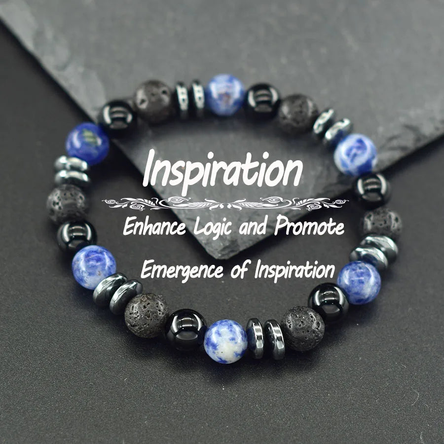 ✨ Natural Sparrow Stone and Black Volcanic Onyx Beads Bracelet – Classic Unisex Jewelry for Capillary Function and Immunity Enhancement 12 Blue Spot 8 mm Beads