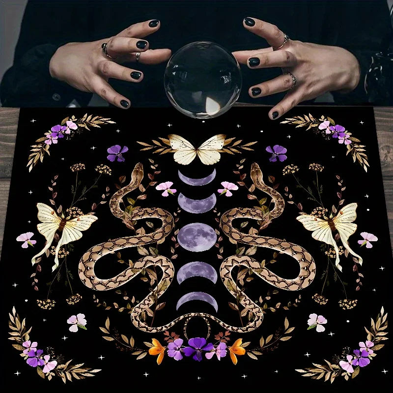 🃏 VIKAMA Moth & Butterfly Tarot Reading Cloth – Occult Witchcraft Altar Cloth with Floral Design for Tarot, Oracle & Mystical Home Decor