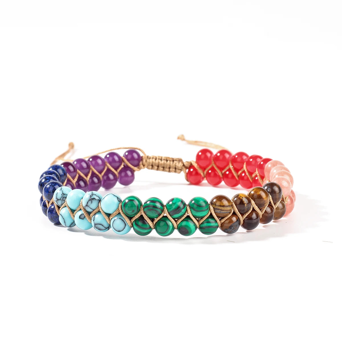 ✨ 7 Chakras Double-Layer Woven Adjustable Ankle Chain with Natural Tiger’s Eye and Colorful Beads – Boho Chic Foot Ornament for Women