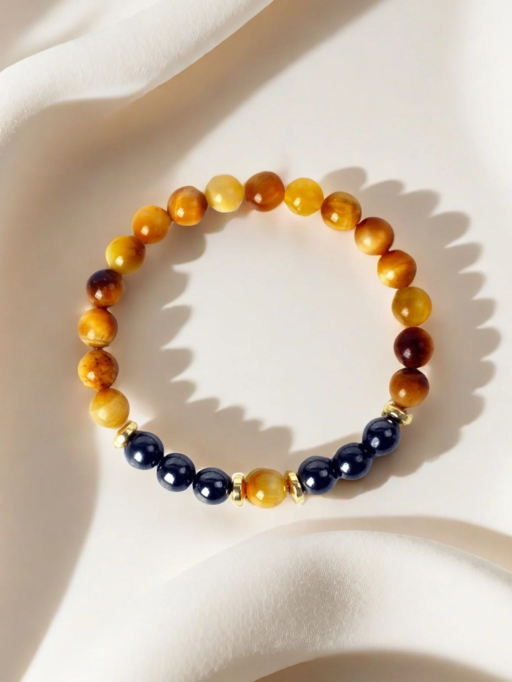 ✨ Tiger Eye & Hematite Beaded Bracelet – Courage, Protection & Grounding Energy – Natural Stone Healing Jewelry for Strength & Balance