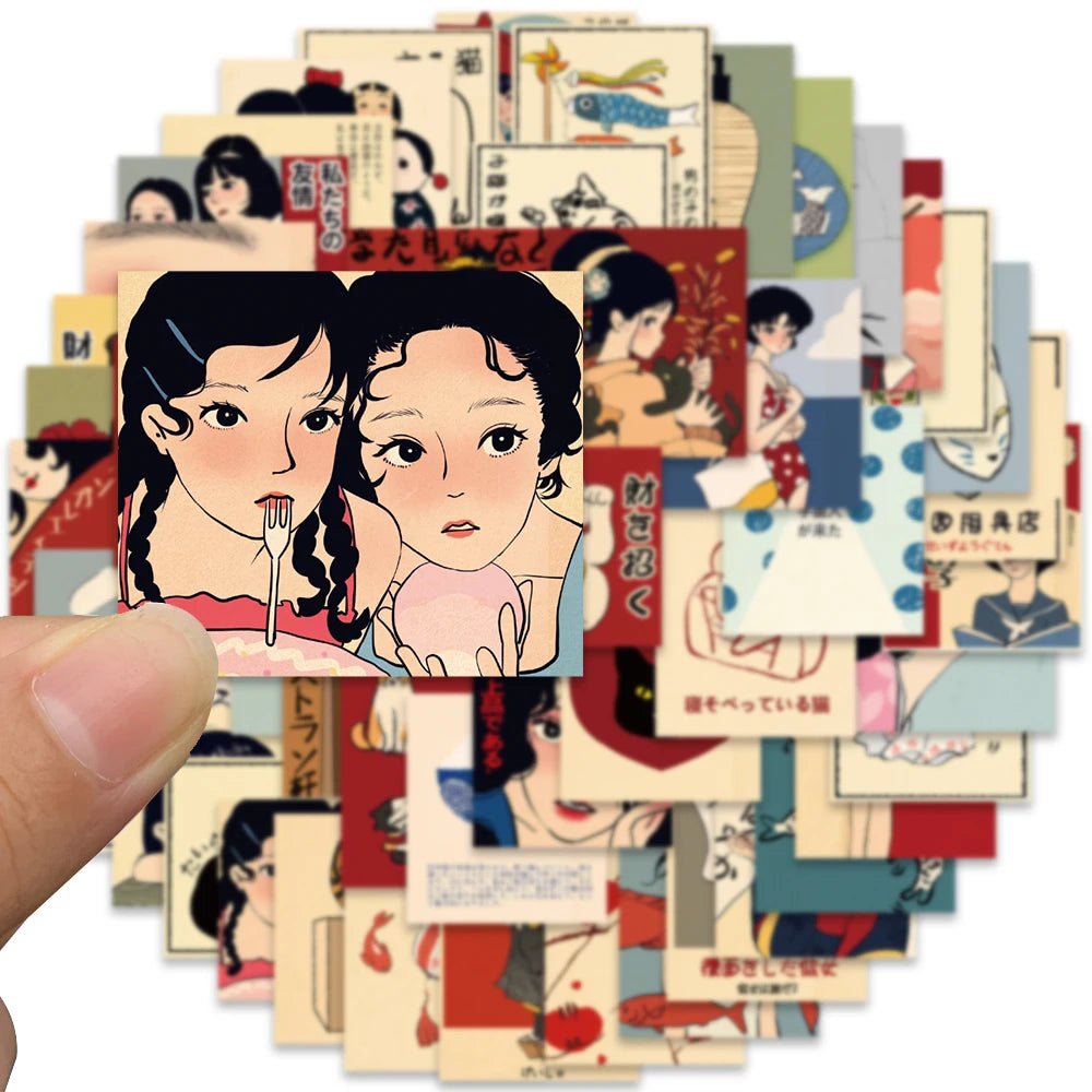 🎨 50pcs Vintage Classic Japanese Anime Scrapbook Stickers – DIY Diary, Laptop, Luggage, Skateboard Graffiti Decals | Free Shipping