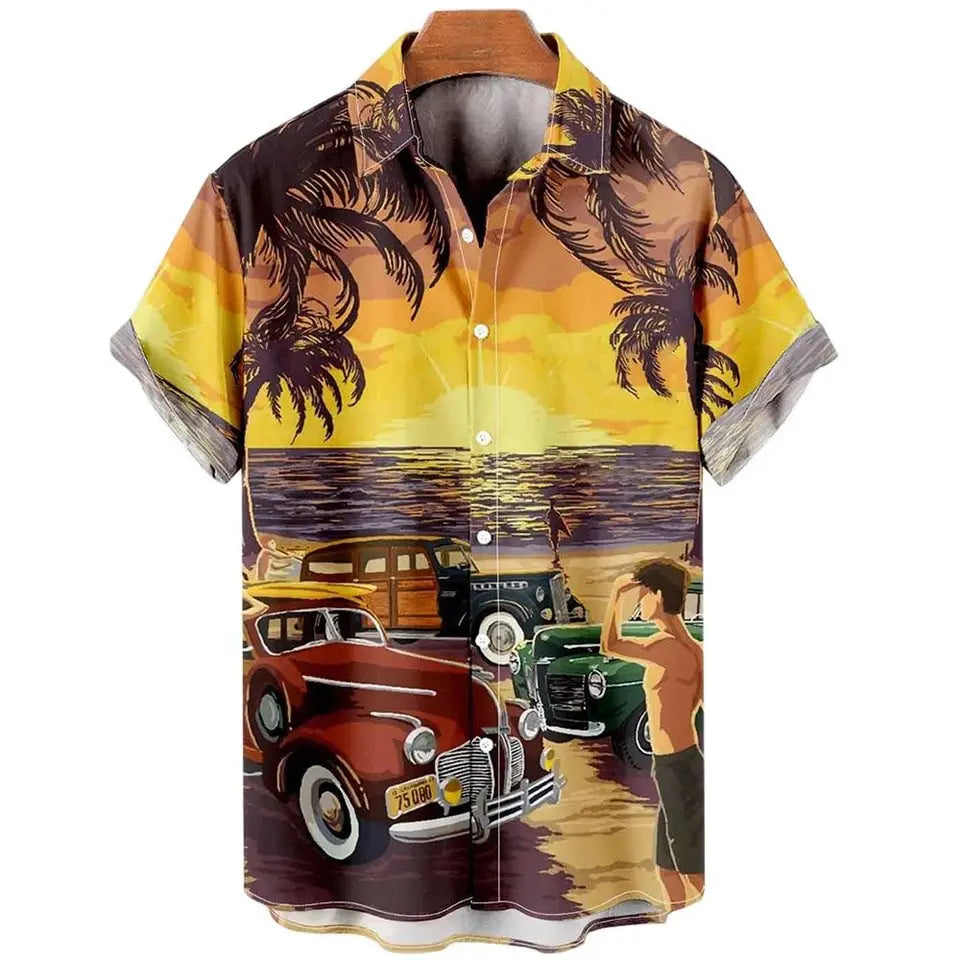 The Azure Horizon Premium Men's Seaside Holiday Hawaiian Shirt - High-Definition Tropical Floral Graphic Loose-Fit Handsome Silhouette Trousers Accent Shirt, Breathable Summer Beach Camisa Urban Short-Sleeve Apparel