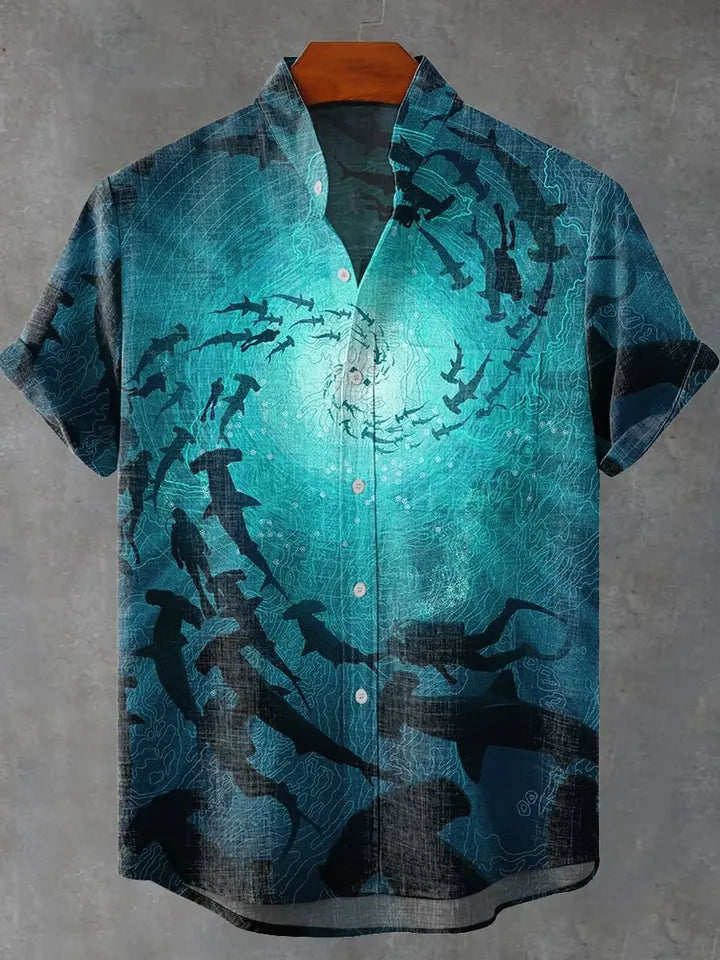 🌊 The Zen Wave Heritage: Premium Men’s 3D Printed Linen Shirt – High-Definition Retro Japanese Wave Graphic, 100% Breathable Organic Linen-Hybrid, and Sophisticated Hawaiian Beach Holiday Short-Sleeve