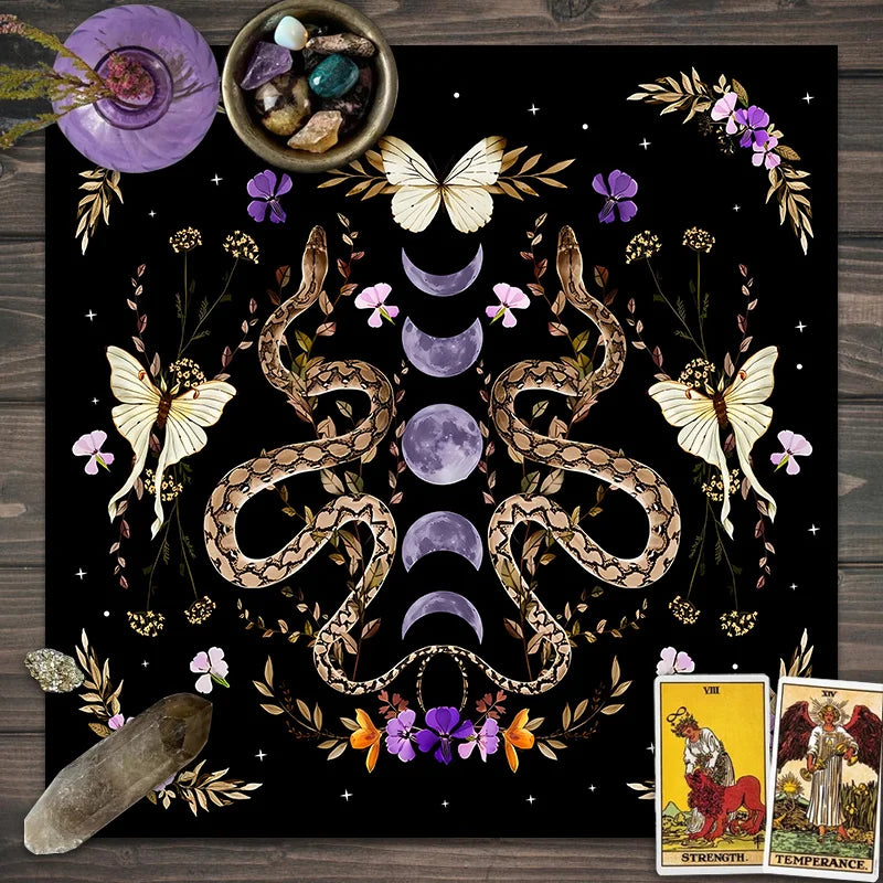 🃏 VIKAMA Moth & Butterfly Tarot Reading Cloth – Occult Witchcraft Altar Cloth with Floral Design for Tarot, Oracle & Mystical Home Decor