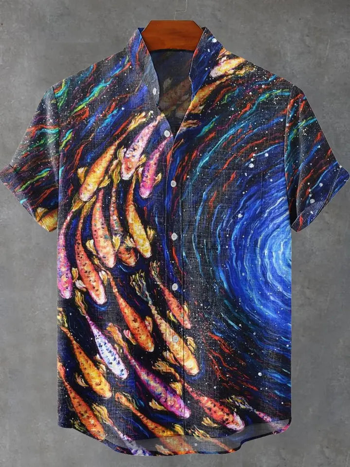 🌊 The Zen Wave Heritage: Premium Men’s 3D Printed Linen Shirt – High-Definition Retro Japanese Wave Graphic, 100% Breathable Organic Linen-Hybrid, and Sophisticated Hawaiian Beach Holiday Short-Sleeve