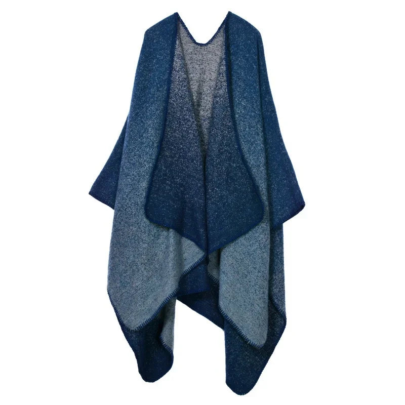 Winter Fashion Poncho Women Capes Scarf Imitation Cashmere Ladies Scarves Warm Shawls Wraps Woman Ponchos Bufanda Mujer Foulard One Size 2Mud point-navy
