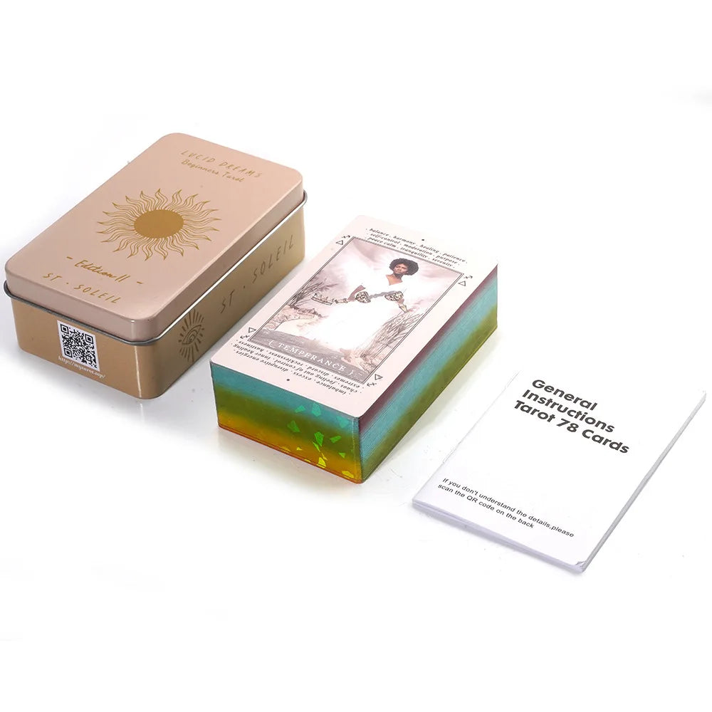 Lucid Dreams Beginners Tarot Deck in Tin Metal Box – 78 Cards with PDF Guidebook for Divination and Entertainment