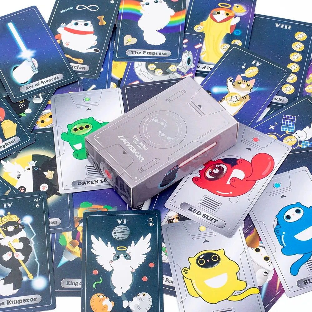 🐱 Yin Yang The Cat Univercat Tarot Deck – 83 Magical Cards | English Edition | Divination & Family Board Game Set